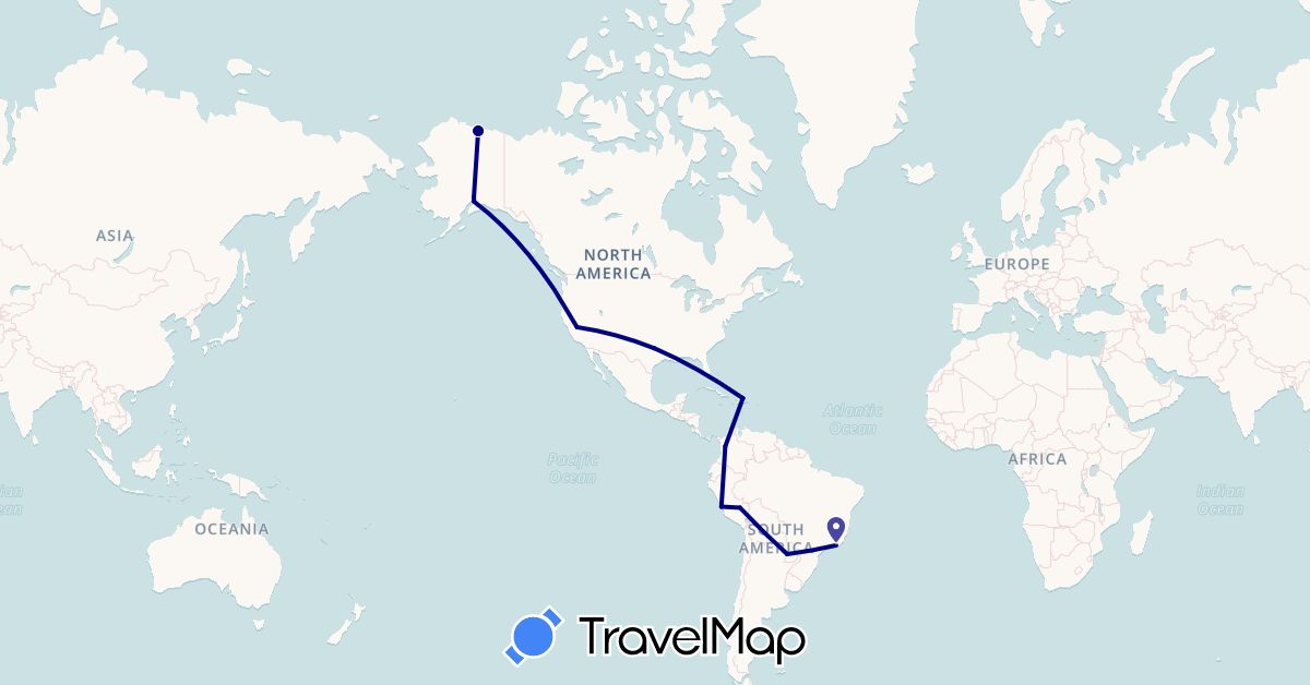 TravelMap itinerary: driving in Brazil, Colombia, Dominican Republic, Peru, Paraguay, United States (North America, South America)